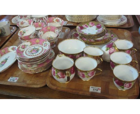 Tray of Royal Albert bone china 'Lady Carlyle' part teaware, together with a tray of Royal Albert Crown china rose design par