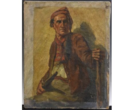 Eric L****Portrait of a man with a Pistolindistinctly signed, oil on canvas, 51.5cm x 41cm