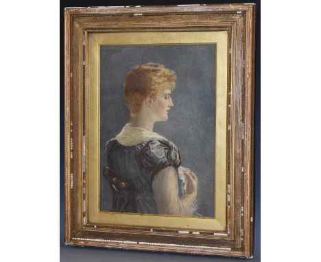 W R Petty (19th century)Portrait of an Aesthetic Beautysigned, dated 82, watercolour, 33.5cm x 24cm