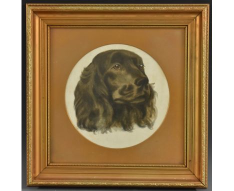 English School (20th century)Portrait of a Faithful Spanielwatercolour, circular, 22.5cm diam