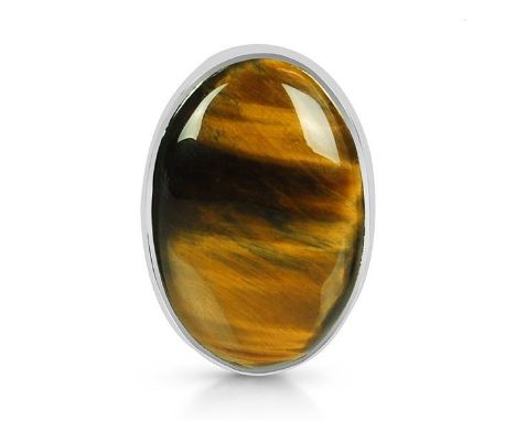 A 925 silver adjustable ring set with cabochon cut tiger's eye.