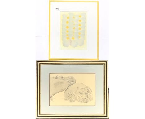 A framed limited edition 184/200 lithograph of two hippos by K. Trower, 60 x 50cm. Together with a pen signed limited edition