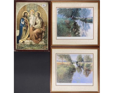 A pair of limited edition 104/950 framed prints pencil signed by Graham Petley, frame 49 x 56cm, together with a framed relig