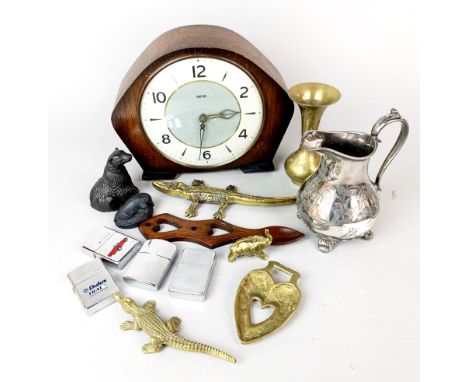 A Smiths mantel clock and other items.