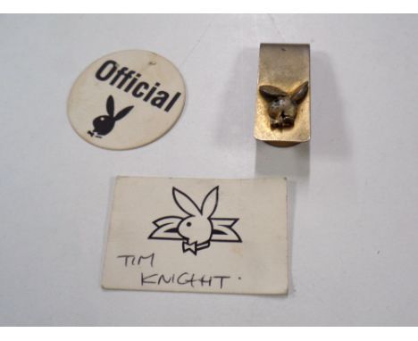 Vintage 1960's Gentleman's club Playboy metal note clip and cards.