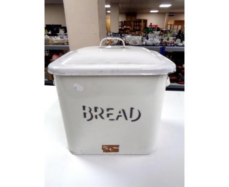 A vintage enamel bread bin.