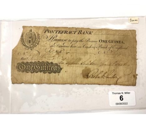 A provincial banknote Pontefract Bank One Guinea 1809 for John Seaton, Sons &amp; Foster 