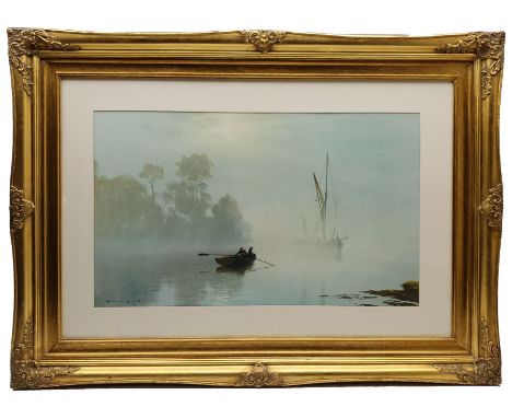 After Gerald Coulson (British 1926-): Rowing through the Mist, print in heavy gilt frame 45cm x 75cmClick here to view furthe