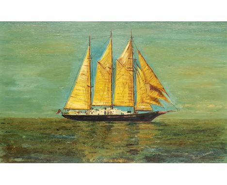 George Bullamore (British 20th century): 'Sir Winston Churchill' - Ship's Portrait, oil on board signed and titled 42cm x 67c