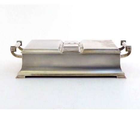 A silver twin-compartment cigar and cigarette box by Padgett & Braham Ltd., London, 1938, except the vesta box, 1948, the twi