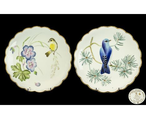 Royal Worcester Hand Painted Ltd Edition Pair of Dorothy Doughty ' Flowers and Birds ' Cabinet Plates. 1/ Willow Warbler and 