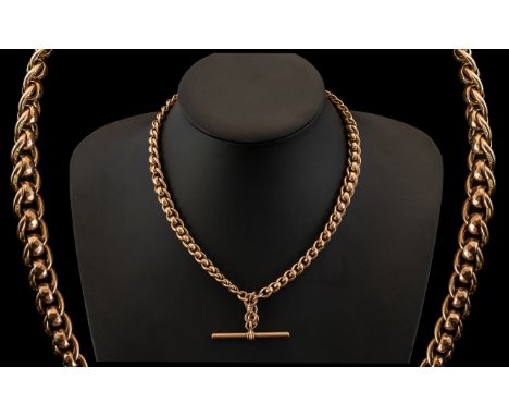 Antique Period - Stunning / Scarce 9ct Rose Gold Graduated Diamond Faceted Roller Ball Designed Double Albert Chain, with Att
