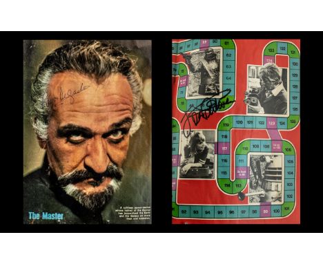 Dr Who Autographs - Scarce Roger Delgardo ( The Master ) on Colour Picture Plus Jon Pertwee Signature on 2 x  Page Dr Who Dic