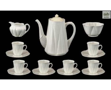 Shelley China ( 15 ) Piece Dainty White Coffee Service. c.1930's. Comprises 6 Demitasse Coffee Cups, 6 Matching Saucers, 1 Mi