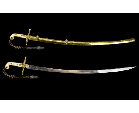 Mameluke Sword. Early 19th Century Officers Cavalry Sword, With a Finely Shaped Ivory Hilt with Brass Adornments, The Ormalu 