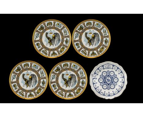 Four Goebel Traditions Plates, from an original art work by Laszlo Ispanky.  Made in West Germany.  Together with a Spode 'Se