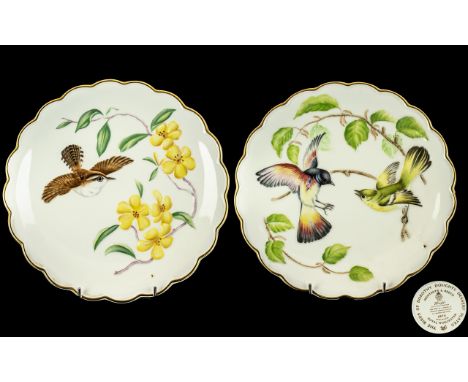 Royal Worcester Hand Painted Ltd Edition Pair of Dorothy Doughty ' Flowers and Birds ' Cabinet Plates. 1/ Bewicks Wren and Ye