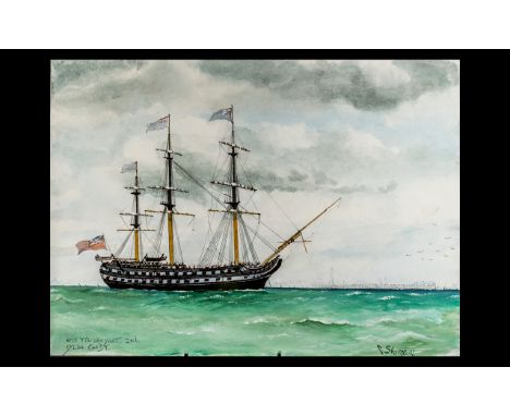 Fine Quality Water Colour Drawing of The Famous Ships of the Line ' The Foudroyant Nelsons Old Flagship ' Wrecked off the Coa