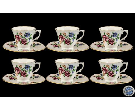 Colclough Bone China Tea Set comprising six tea cups, six saucers and six sandwich/cake plates.  All in white ground with dec