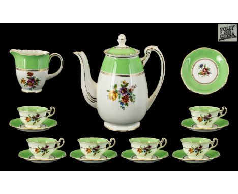 Foley China - Hand Painted E Brain &amp; Co ( 15 ) Piece Dainty Coffee Service. c.1930's. Pattern No V1257. Comprises 1 Coffe