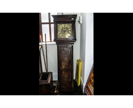 An Antique Grandfather Clock with a thirty hour brass square dial engraved with makers name Joseph Finney from Liverpool. A r