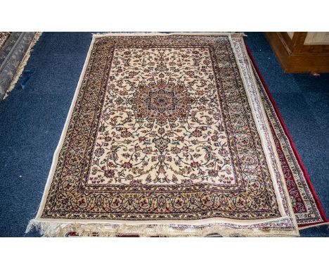 A Cashmere Ivory Ground Unique Medallion Design Rug measuring 1.70 by 1.20 m. As new condition.