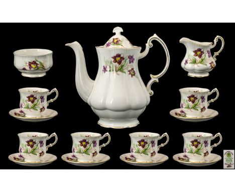Paragon Coffee Set 'Pitcher Plant' comprising Coffee Pot, Sugar Bowl, Cream Jug, and six coffee cups and saucers.  All in exc