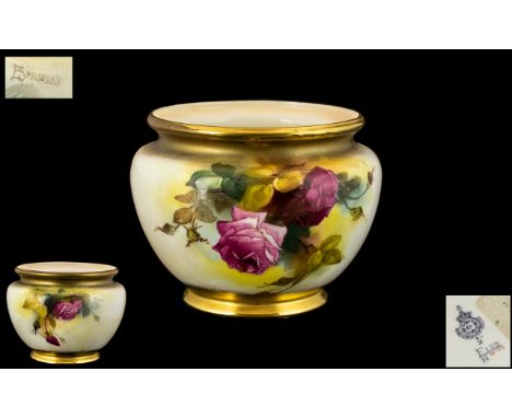 Royal Worcester Hand Painted and Signed Roses Vase ' Pink and Red Roses ' Stillife. Signed E. Spilsbury. Date 1917 &amp; Shap