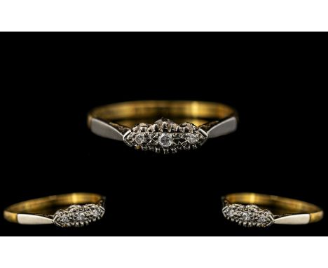 18ct Gold and Platinum Diamond Set Ring. Marked Platinum 18ct Gold to Interior of Shank. c.1920's. Ring Size R. 2.2 grams. Sh