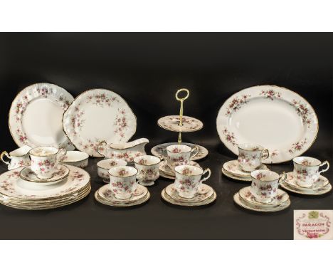 34 Piece Paragon 'Victoriana Rose' Dinner Set, comprising 6 dinner plates, a meat plate, a sauce boat, 6 side plates, a sandw