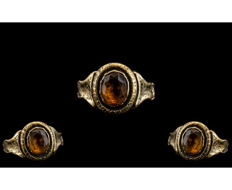 Antique Period 9ct Gold - Stone Set Dress Ring with Ornate Setting Which Extend Down to Shoulders. Not Marked but Tests Gold,