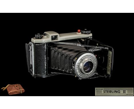 Kodak - Sterling II 120 Folding Camera - Date 1955. With Anaston / Pronto Camera Lens, Complete with Cabadine and Leather Cam