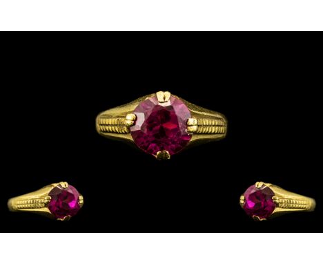 Antique Period - Superb 22ct Gold Single Stone Ruby Set Ring, Shank Not Marked but Tests 22ct Gold, Est Weight 2.00 cts, Ring