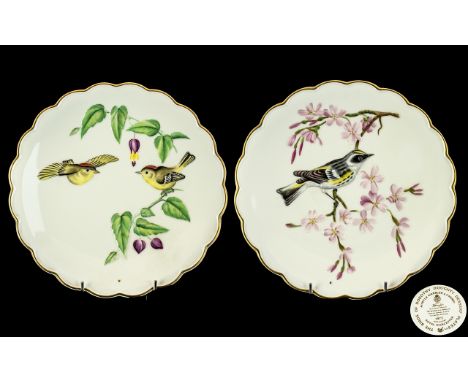 Royal Worcester Hand Painted Ltd Edition Pair of Dorothy Doughty ' Flowers and Birds ' Cabinet Plates. 1/ Myrtle Warbler and 