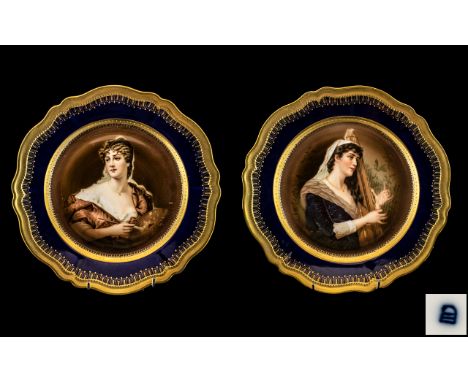 Vienna - 19th Century Porcelain Pair of Cabinet Plates, Decorated with Images of Young Noble Women to Centre Panels, Finished