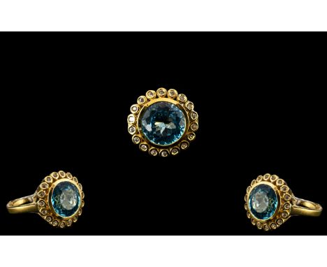 Swiss Blue Topaz Statement Ring, a 10ct round cut, splendid Swiss Blue topaz, a large and beautiful example of the topaz with