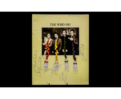 The Who Autographs of All Four Stars on Complete 1981 UK Tour Programme, Roger Daltry, John Entwistle, Kenny Jones and Pete T