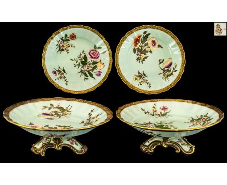 Royal Worcester Stunning and Superb Pair of Hand Painted Porcelain Pedestal Dishes / Tazza's. Each Decorated with Painted Ima
