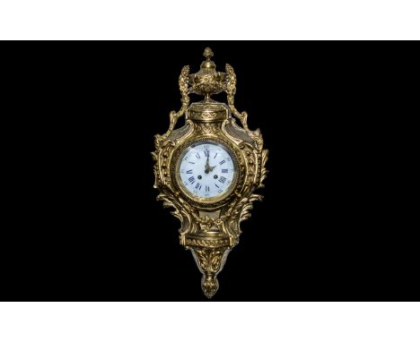 Antique Ormalu French Cartel Wall Clock, the Case Finely Cast and Decorated In The Rococo Style, Surmounted with An Urn Finia