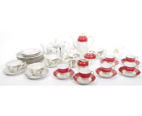 A set of two vintage 20th century Asian Japanese tea services sets. Comprising of teapot, cups, saucers, milk jug and sugar b