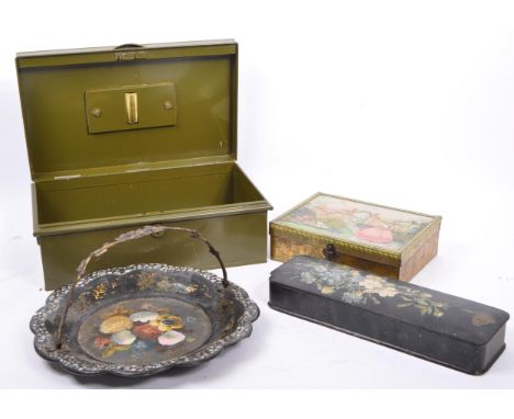 A collection of 19th century and later boxes to include a lacquered box with transfer chrysanthemums, a Victorian mother of p