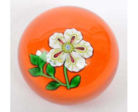 St Louis - A 20th century circa 1970s French St Louis&nbsp; glass paperweight. The paperweight having orange ground with cent