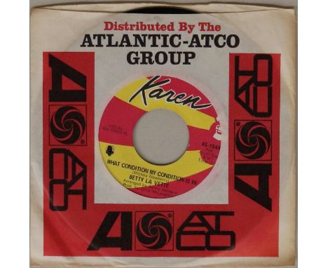BETTY LAVETTE - WHAT CONDITION MY CONDITION IS IN 7" (KAREN RECORDS 45-1544). Check out this mover - Betty Lavette doing a br