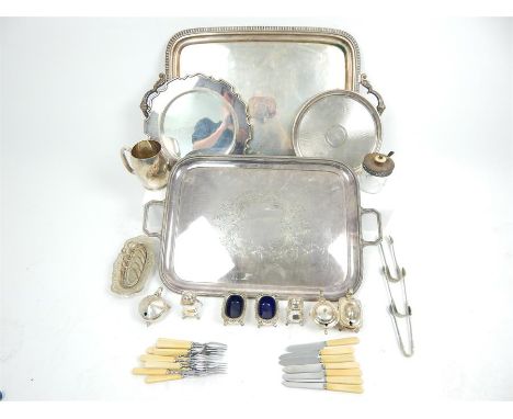 A large quantity of period, silver plated dinner-ware items to include a large Mappin and Webb, triple plated, double-handled