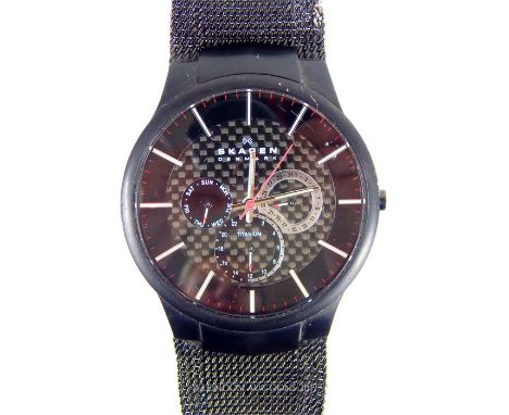 A gent's black Skagen of Denmark 'Titanium' wristwatch, quartz movement, with a stainless steel case and strap, in working or