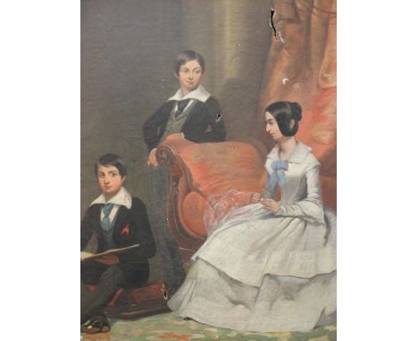English School, 19th century, portrait of three siblings, oil on canvas, 45 x 35cm  