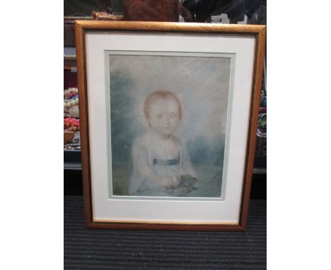 English Provincial School (circa 1784), Portrait of a child holding fruit, inscribed on the reverse "Pinaur Watkins, the elde