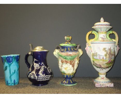 A collection of Continental ceramics, to include a French faience urn and cover marked A. Clerissy, a Reinhold stoneware jug,