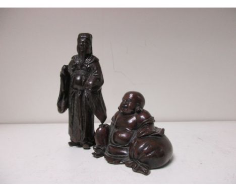 A 19th century Chinese bronze figure of Budai and of a dignitary, 6.5cm (2.5 in) high and 12cm (4.75 in) high (2)  
