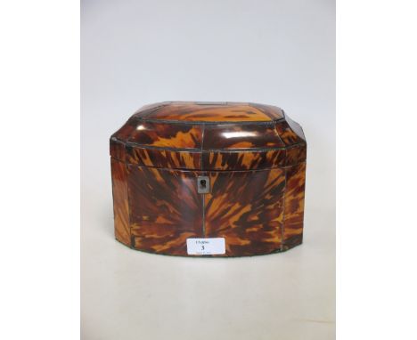 A George III tortoiseshell tea caddy, 14cm high  